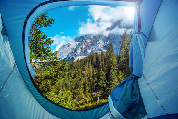 istock Beautiful Austrian countryside landscape view seen from inside a tent 1190131418
