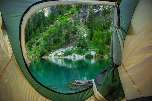 istock Beautiful Austrian countryside landscape view seen from inside a tent 1190132548