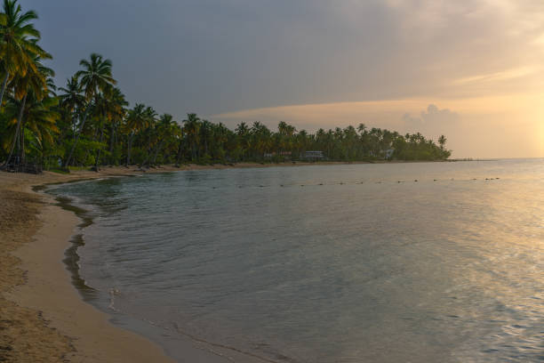 Beautiful tropical beach at sunset, Bahia Principe beach in El Portillo on the Samana peninsula in the Dominican Republic.