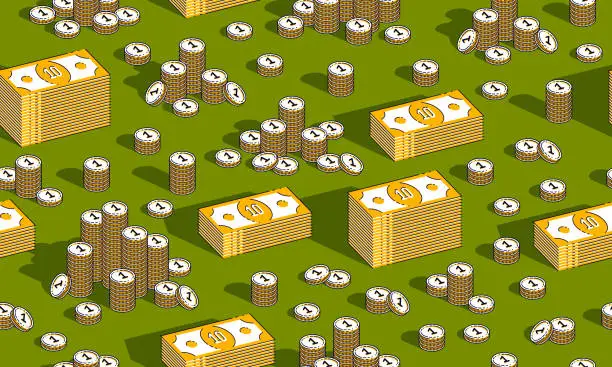 Vector illustration of Money cash seamless background, backdrop for financial business website or economical theme ads and information, dollar currency money signs, vector wallpaper or web site background.