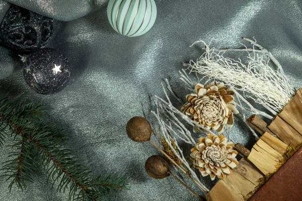 istock Christmas decorations with cones and fabric 1190141689