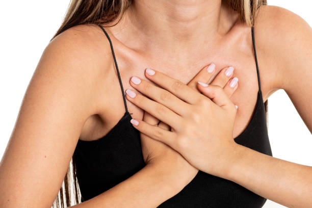 Woman with chest pain Woman with chest pain pericarditis stock pictures, royalty-free photos & images