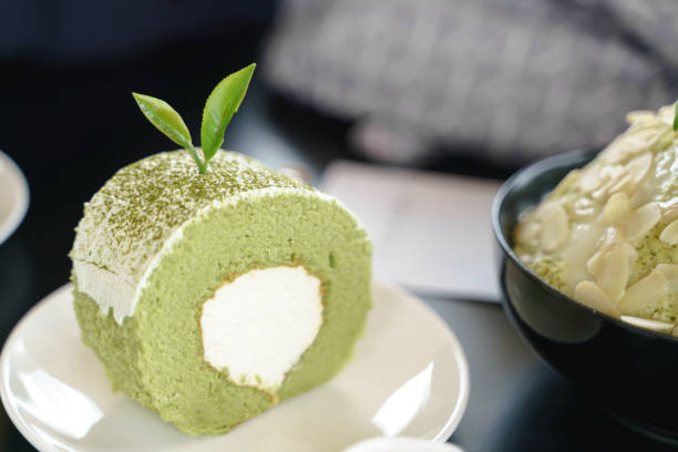 istock Japanese green tea swiss roll cake 1190144317