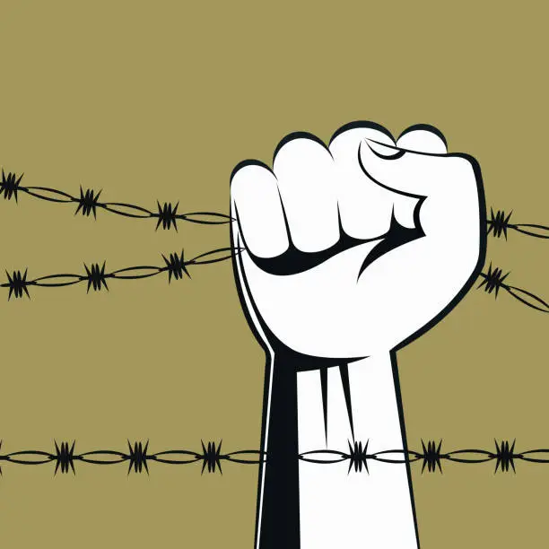 Vector illustration of Illustration of Hands holding the barbed wire