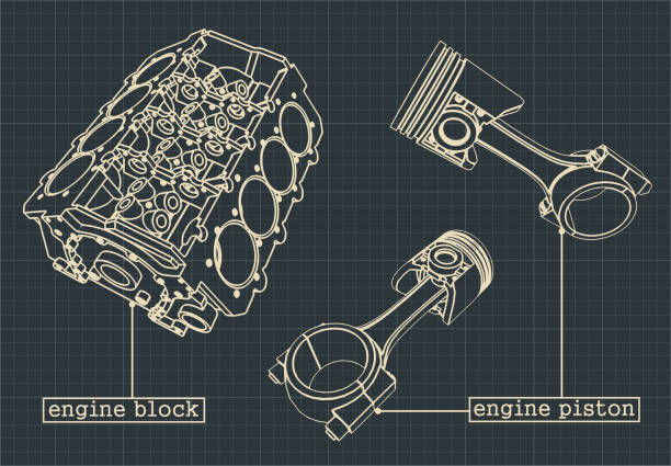 illustrations, cliparts, dessins animés et icônes de plans de bloc moteur - engine