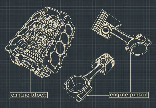 Vector illustration of Engine block blueprints