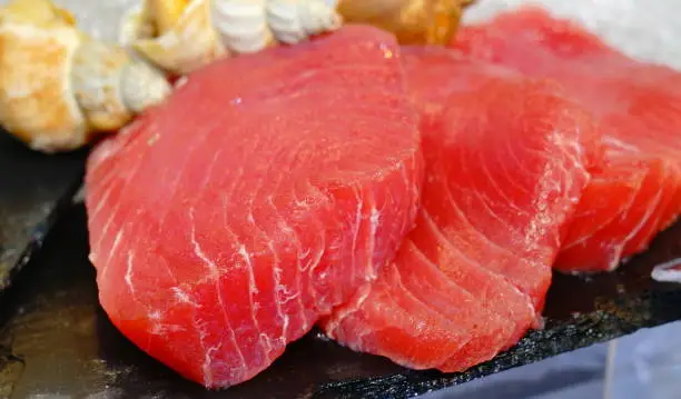 Fresh raw tuna fish steaks