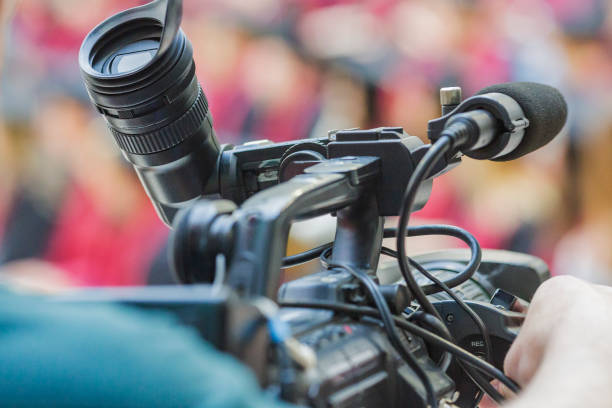 istock viewfinder on video camera on cameraman. live broadcast from closed captivity with natural light. 1190149253