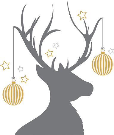 Christmas reindeer greeting golden bauble card background