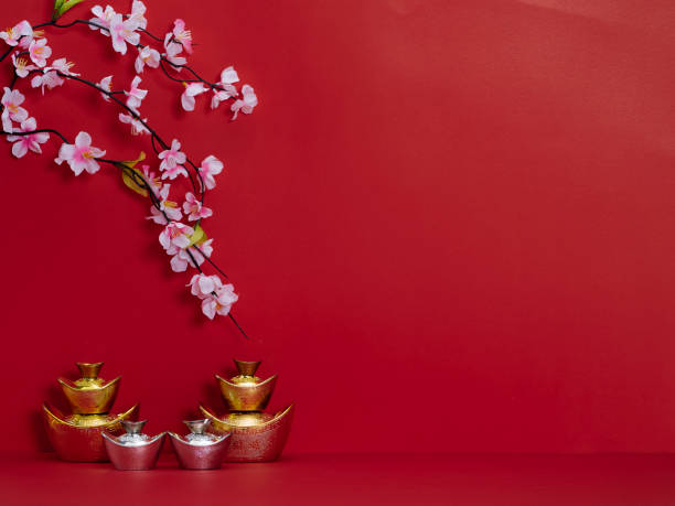 istock Chinese New Year decoration traditional on red background (English translation for foreign text means blessing, luck and wealthy). Space for text 1190156140
