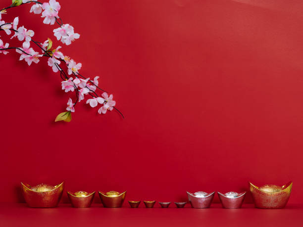 istock Chinese New Year decoration traditional on red background (English translation for foreign text means blessing, luck and wealthy). Space for text 1190156154