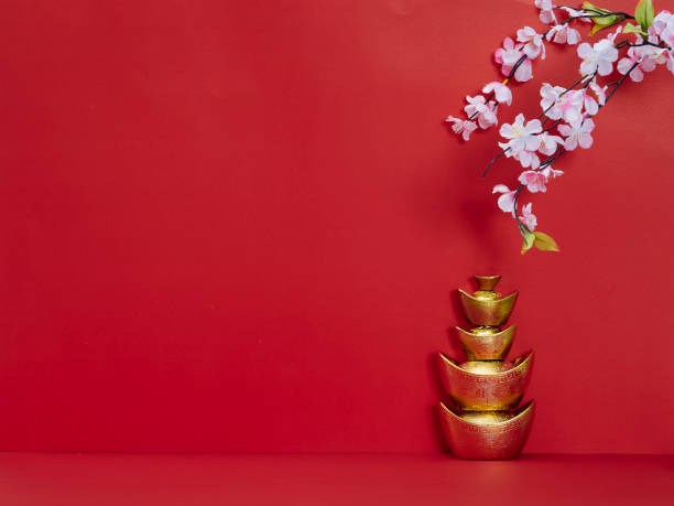 istock Chinese New Year decoration traditional on red background (English translation for foreign text means blessing, luck and wealthy). Space for text 1190156190