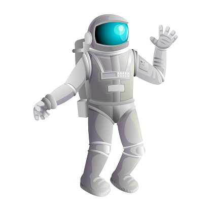 Cosmonaut in space. Astronaut in spacesuit. Realistic charater. Isolated on white background. Flat style vector cartoon illustration