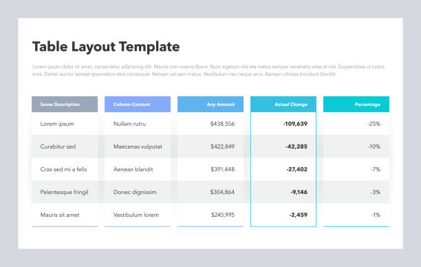 Modern business table layout template Modern business table layout template. Flat design, easy to use for your website or presentation. table stock illustrations