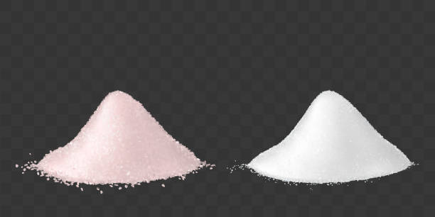 Pink and white natural sea salt piles Pink and white sea salt for bath, spa treatments and healthy food. Vector mockup of realistic two heaps of loose organic seasoning isolated on transparent background salt pile stock illustrations