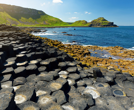 Giants Causeway, an area of hexagonal basalt stones, County Antrim, Northern Ireland. Famous tourist attraction, UNESCO World Heritage Site.