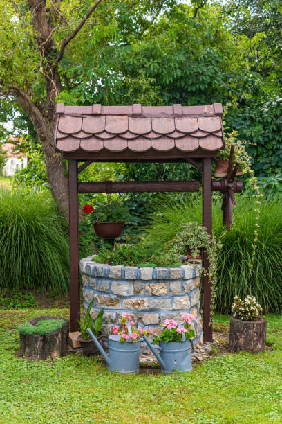 istock Decorated old water well 1190166017
