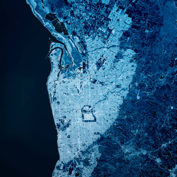 istock Adelaide Australia 3D Render Map Blue Top View Aug 2019 1190167256
