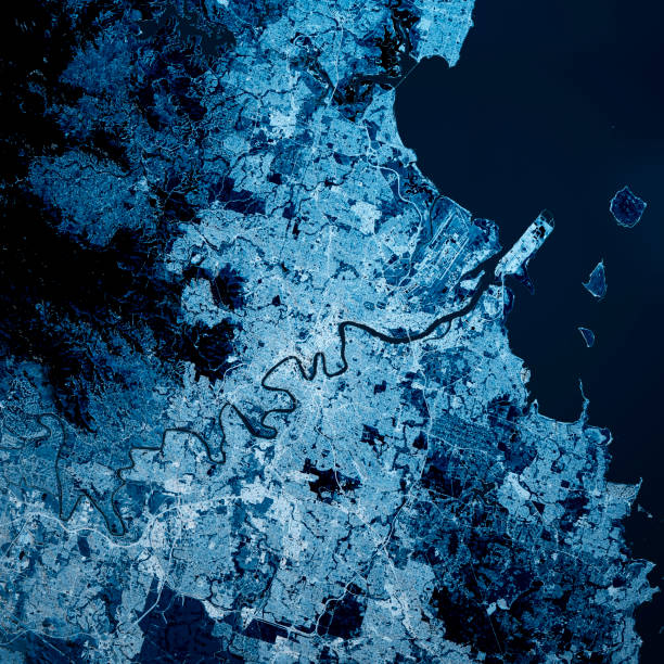 Brisbane Australia 3D Render Map Blue Top View Sept 2019