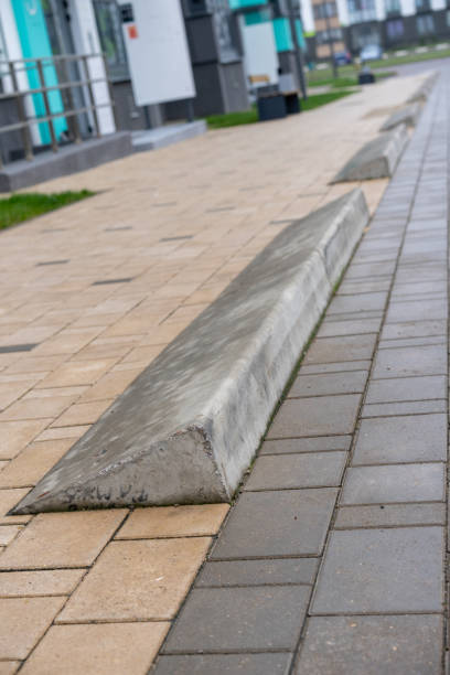 istock modern architecture. unusual version of the curb on the sidewalk. 1190169941