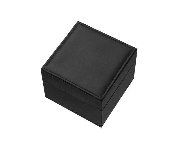istock Closed black box sheathed in leather isolate on a white background. Packaging for luxury gift. Blank for applying company or brand logo. Mockup. 1190170552