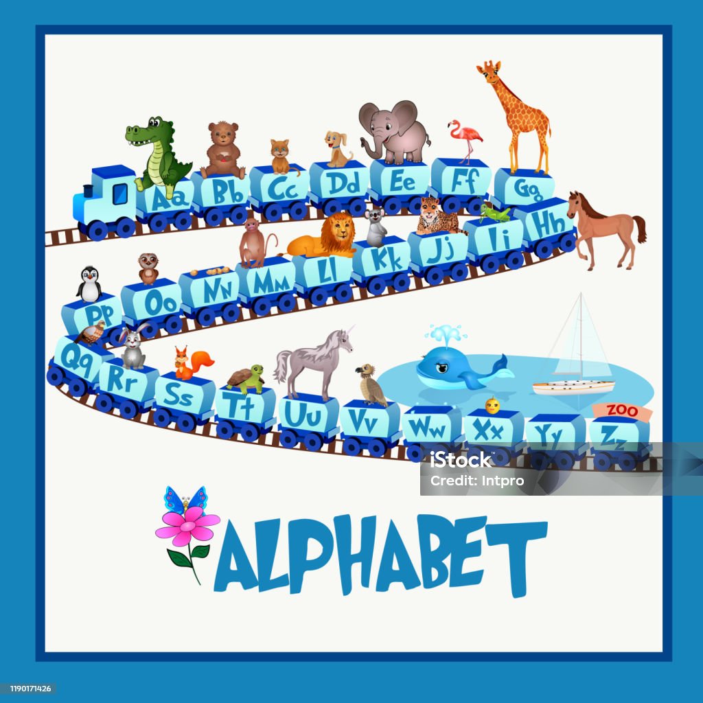 Kids Cartooln Alphabet With Animals Riding A Train Whose Name Starts With  That Particular Letter Flat Style Vector Illustration Stock Illustration -  Download Image Now - iStock