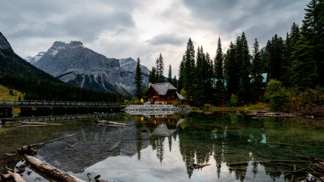 Scenery of wooden logde on Emerald lake in Yoho national park, Canada