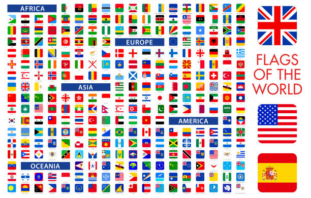 все мировые флаги - вектор значок установить фондовый иллюстрация - государственный флаг stock illustrations