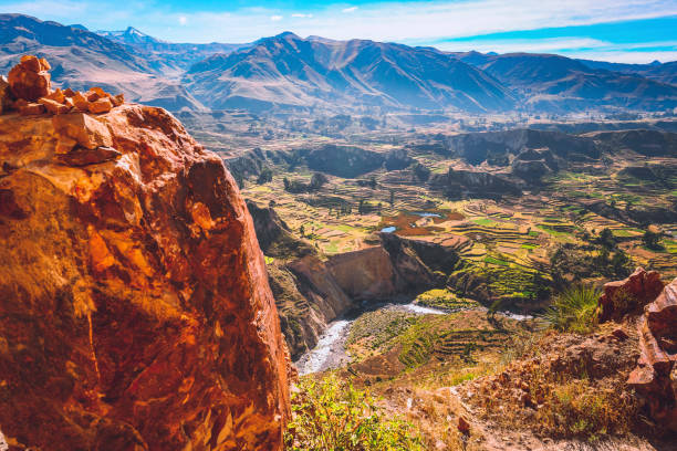 istock Colca Canyon landscape with river and terraced fields 1190171725