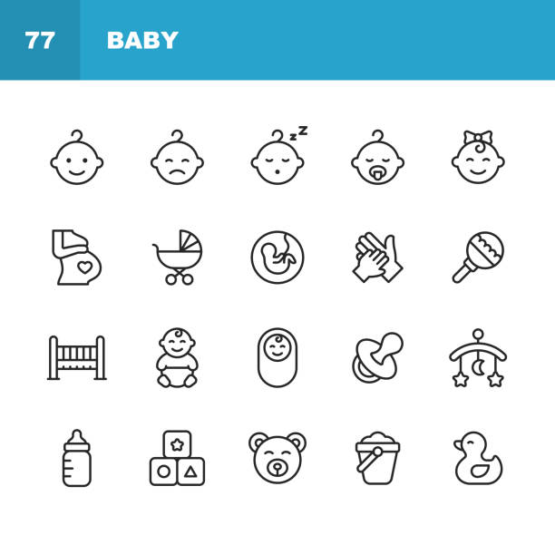 ベビーラインアイコン。編集可能なストローク。ピクセルパーフェクト。モバイルおよび web 用。赤ちゃん、ベビーカー、妊娠、ミルク、出産、ティート、子育て、アヒルのおもちゃ、ベッ� - parent点のイラスト素材／クリップアート素材／マンガ素材／アイコン素材