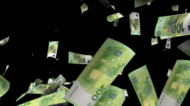 istock Many euros fall from above, 3d rendering. Computer generated backdrop with effect of money rain. Business success 1190176611