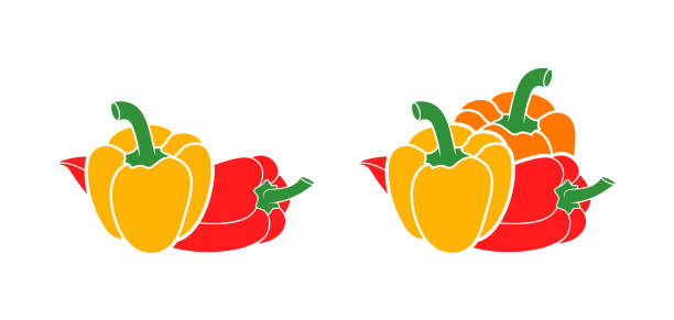 ilustrações, clipart, desenhos animados e ícones de logotipo do pimentão. pimenta de bell isolada no fundo branco. paprika - green bell pepper illustrations
