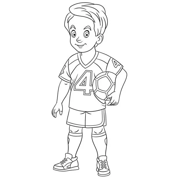 Vector illustration of Coloring page of cartoon boy soccer player