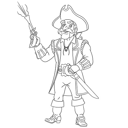 Coloring Page Of Cartoon Ship Sailor And Pirate Stock Illustration ...