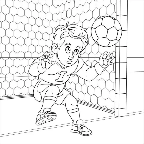 Vector illustration of Coloring page of cartoon soccer goalie