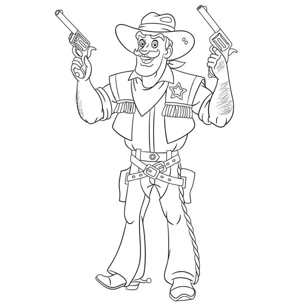 Vector illustration of Coloring page of cartoon retro American sheriff