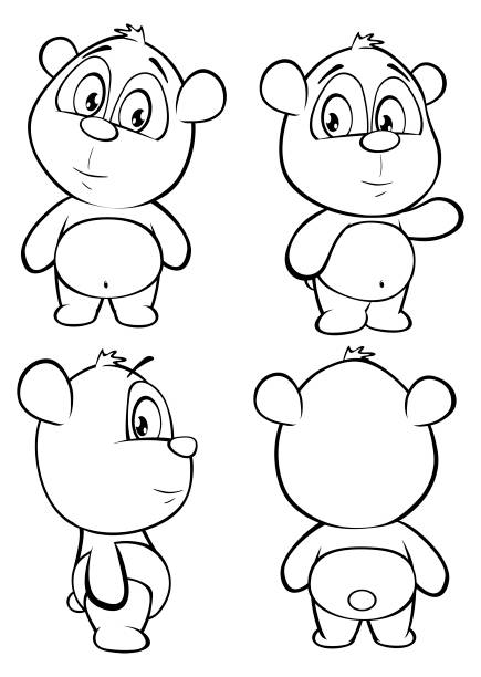 wektor ilustracja cute cartoon charakter panda dla ciebie projekt i gra komputerowa. zestaw konspektu kolorowanki - bear teddy bear characters hand drawn stock illustrations