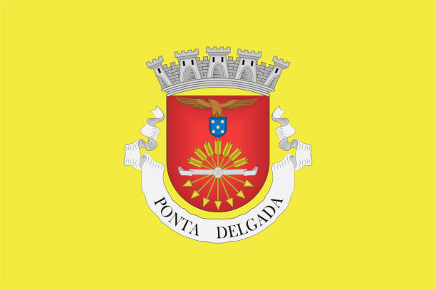 ilustrações de stock, clip art, desenhos animados e ícones de flag of ponta delgada district in portugal - ponta delgada