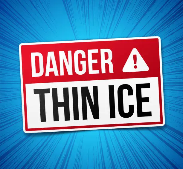 Vector illustration of Danger Thin Ice Alert Sign