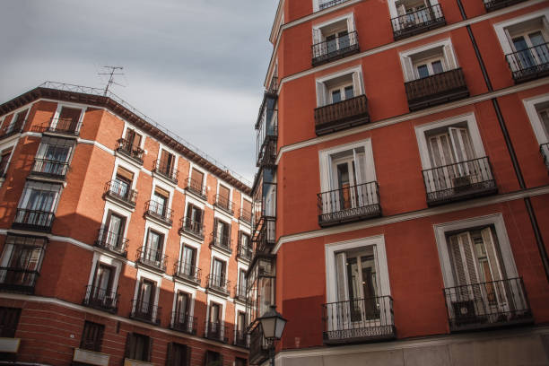 An apartment building in the historical center of Madrid, Spain.