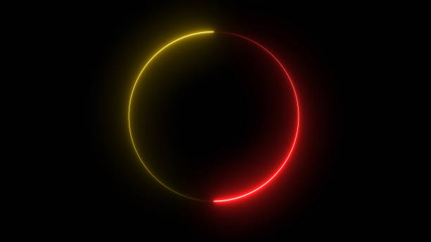 3D rendering of an abstract bright neon round frame. Laser technology background design