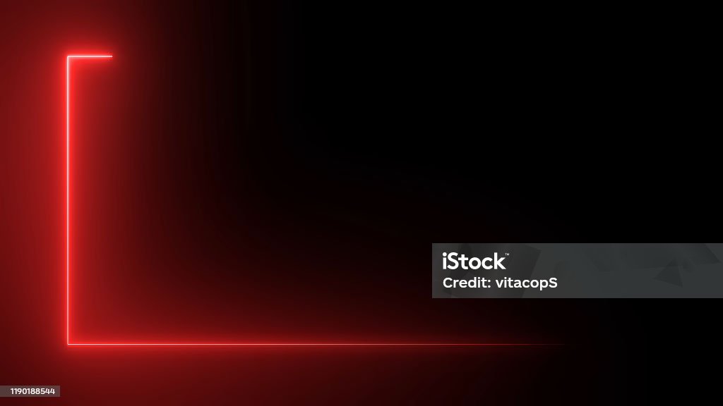 3D rendering of an abstract bright neon rectangular frame. Laser technology background design 3D rendering of an abstract bright neon frame. Luminous neon line of a rectangular path. Web Background Laser Show Red Stock Photo