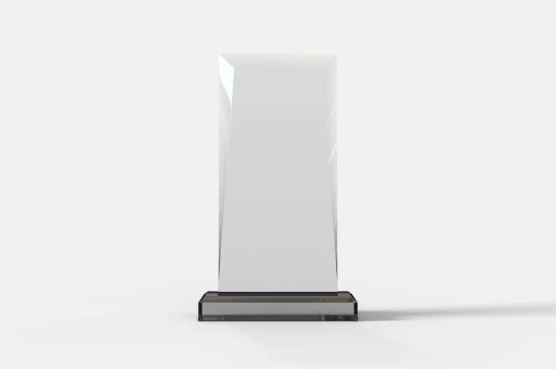 Blank Transparent Crystal Trophy for mock up. 3d render illustration.