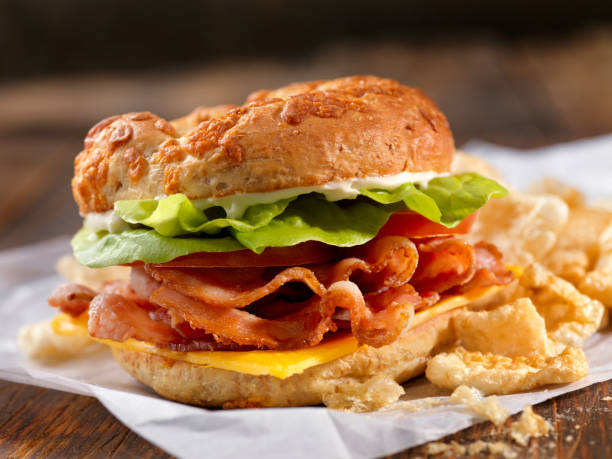 Low Carbohydrate Cheese Bagel/ BLT with Crispy Pork Rinds