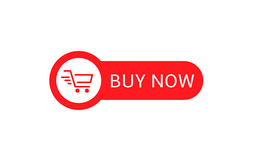 Buy now button. Red Buy now button with shopping cart icon template, Web design elements