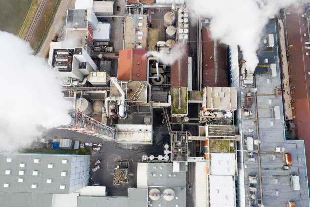 istock Paper Mill, Smoke from Chimneys, Aerial View 1190190127