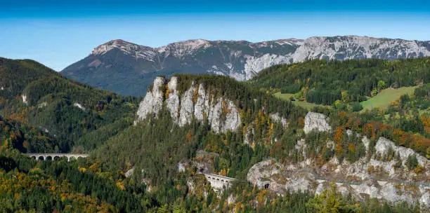 Photo of Semmering railway with the Rax mountain range