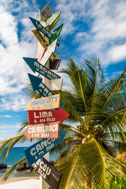 istock Directional sign on a Jamaican beach 1190193133