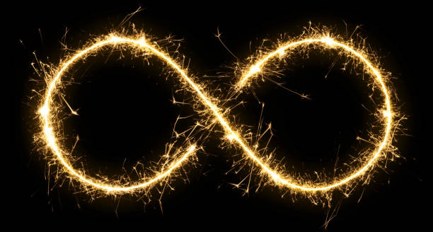 istock Sparkler sign infinity . Glowing lettering sign made by sparkler. Isolated on a black background 1190193450