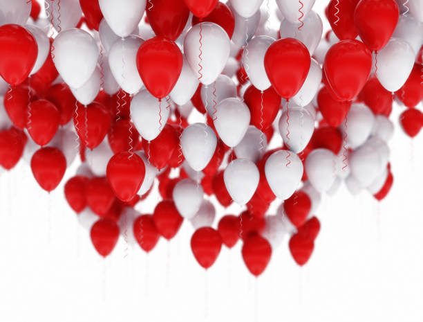istock Red and white balloons isolated on white 1190193771